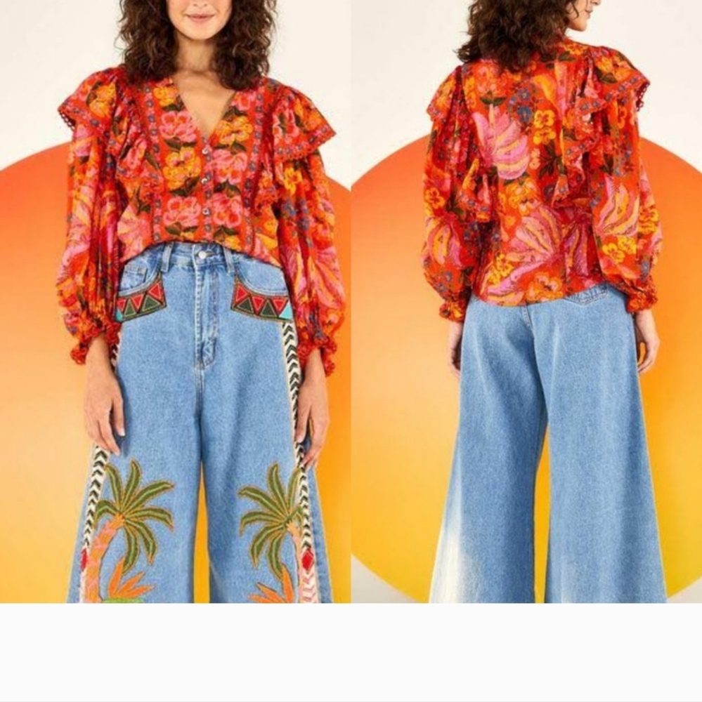 Farm Rio Red Spring Bananas Blouse